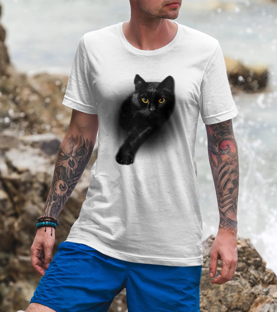 Black Cat Yellow Eyes Halloween T-Shirt