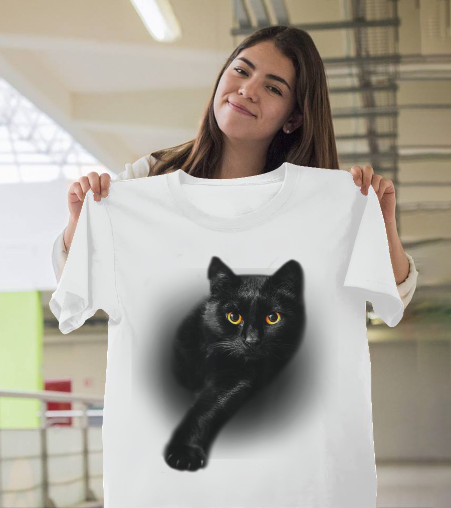 Black Cat Yellow Eyes Halloween T-Shirt