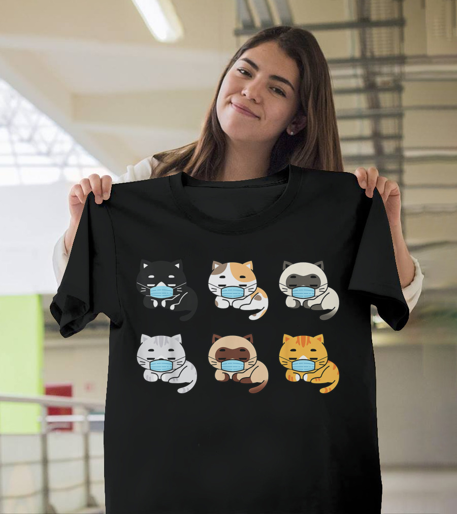 Cat Face Mask Cute Pet Cats Lovers Kitten Set T-Shirt