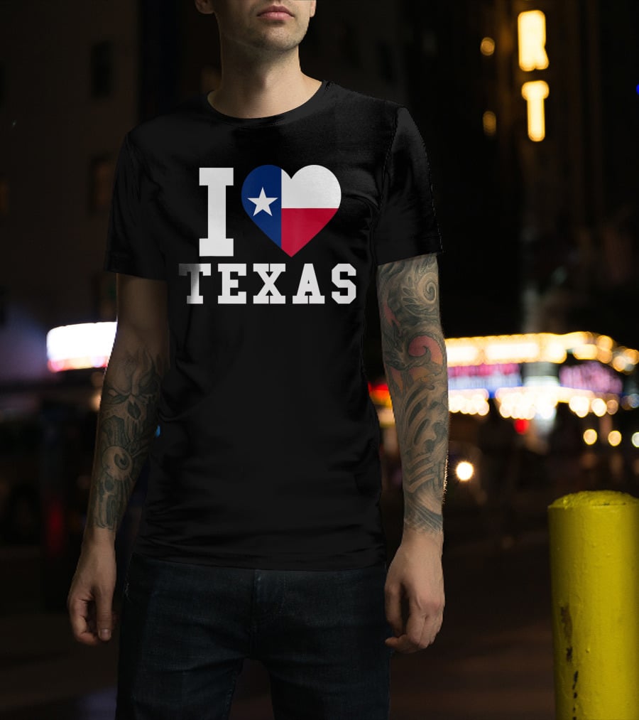 I Love Texas Heart Lone Star Flag T-Shirt