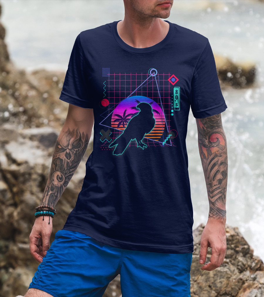 Peregrine Falcon Vaporwave Aesthetic 80s Style Grid And Sunset T-Shirt