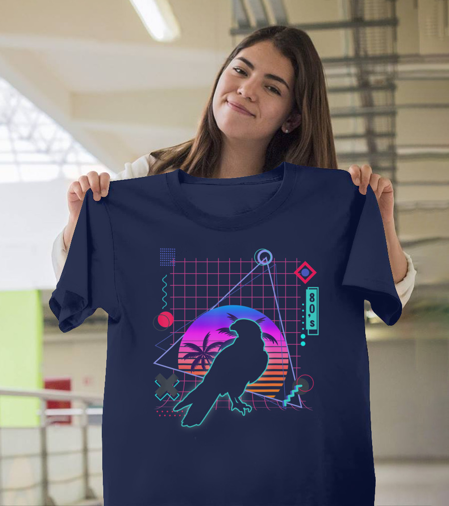 Peregrine Falcon Vaporwave Aesthetic 80s Style Grid And Sunset T-Shirt