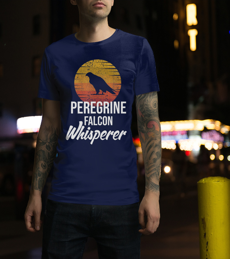 Peregrine Falcon Whisperer Bird Nature Silhouette Retro Sun T-Shirt
