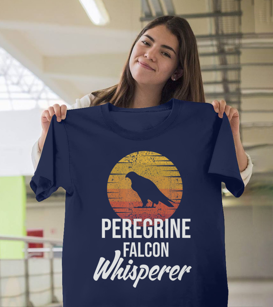 Peregrine Falcon Whisperer Bird Nature Silhouette Retro Sun T-Shirt