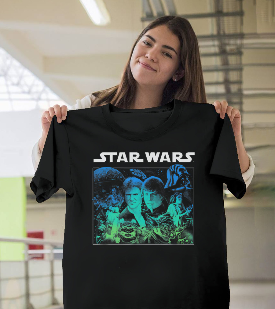 Star Wars Cast Return of the Jedi Starry Darth Vader Yoda Han Luke Leia T-Shirt