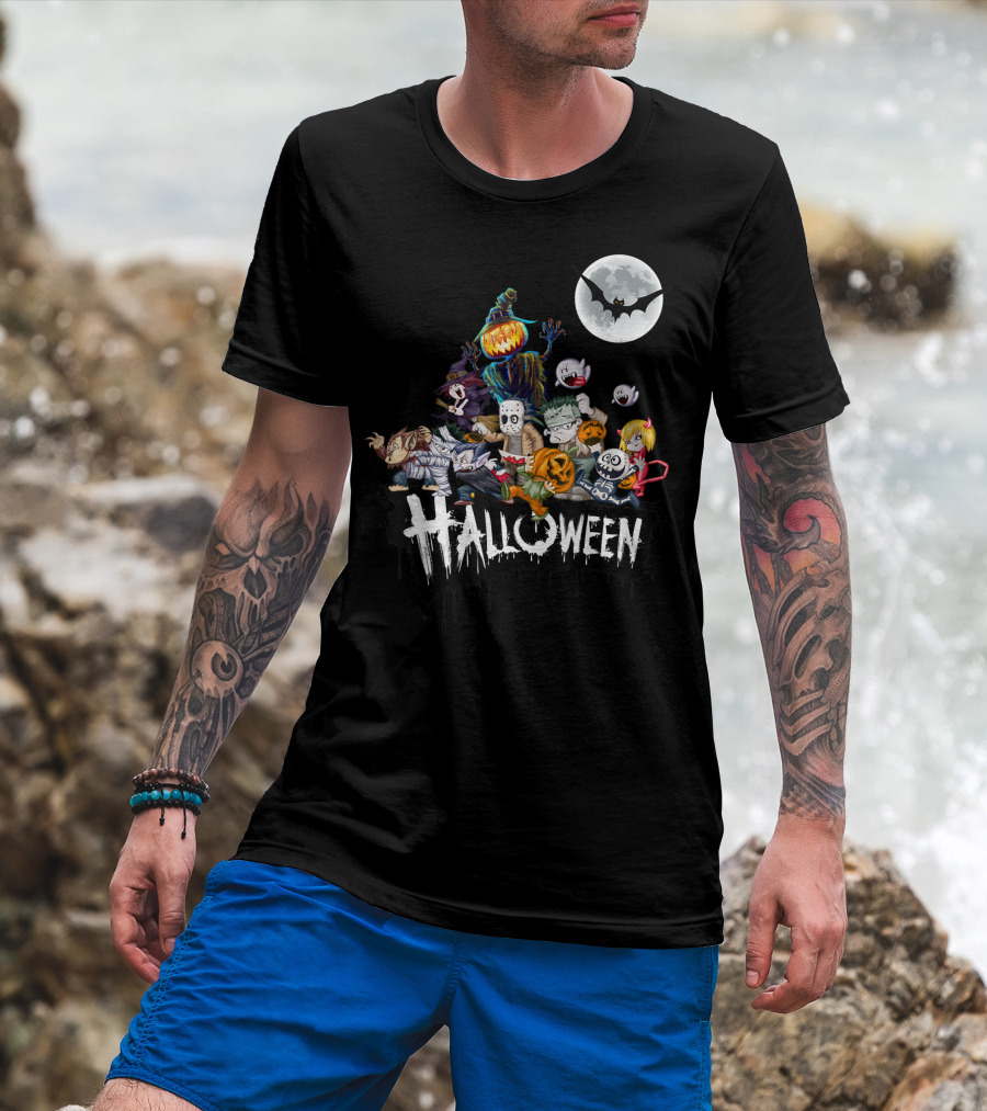 Character Halloween Pumpkin Scarecrow Moon Ghosts Bat Halloween T-Shirt