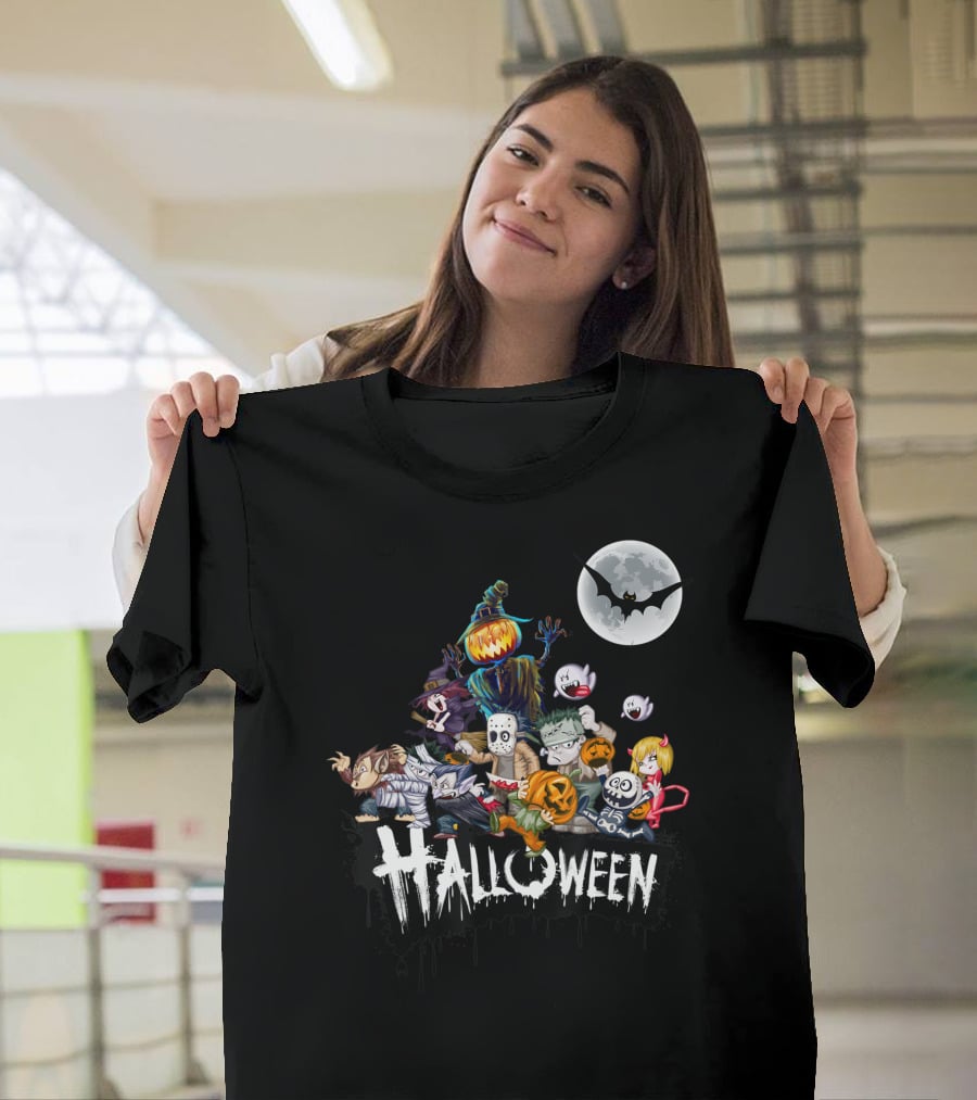 Character Halloween Pumpkin Scarecrow Moon Ghosts Bat Halloween T-Shirt