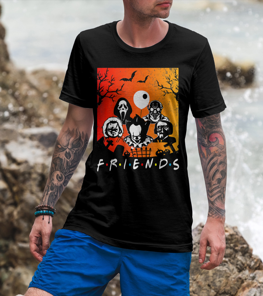 Friends Of Horror Halloween Characters Collage T-Shirt