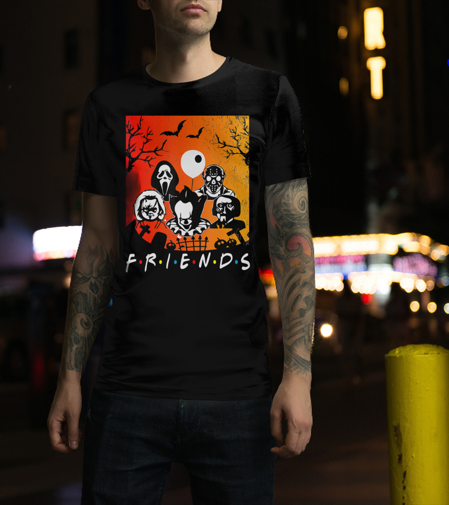 Friends Of Horror Halloween Characters Collage T-Shirt