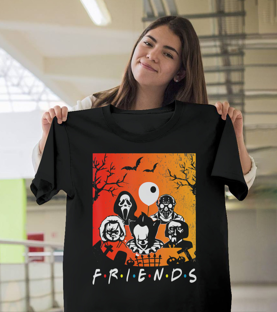 Friends Of Horror Halloween Characters Collage T-Shirt