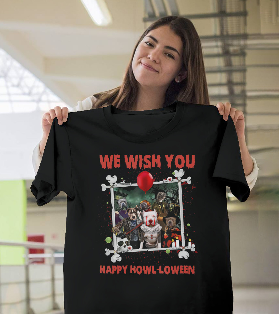 We Wish You Happy Howl-loween Halloween Dog Horror Characters T-Shirt