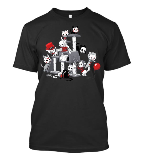 Halloween Funny Cute Cats Horror Movie Characters T-Shirt
