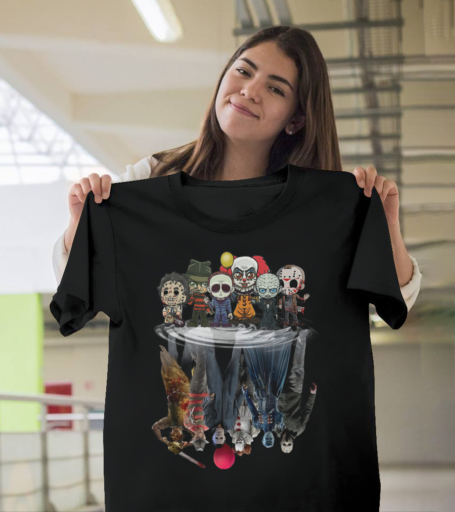 Horror Movie Characters Reflected in Water Mirror T-Shirt