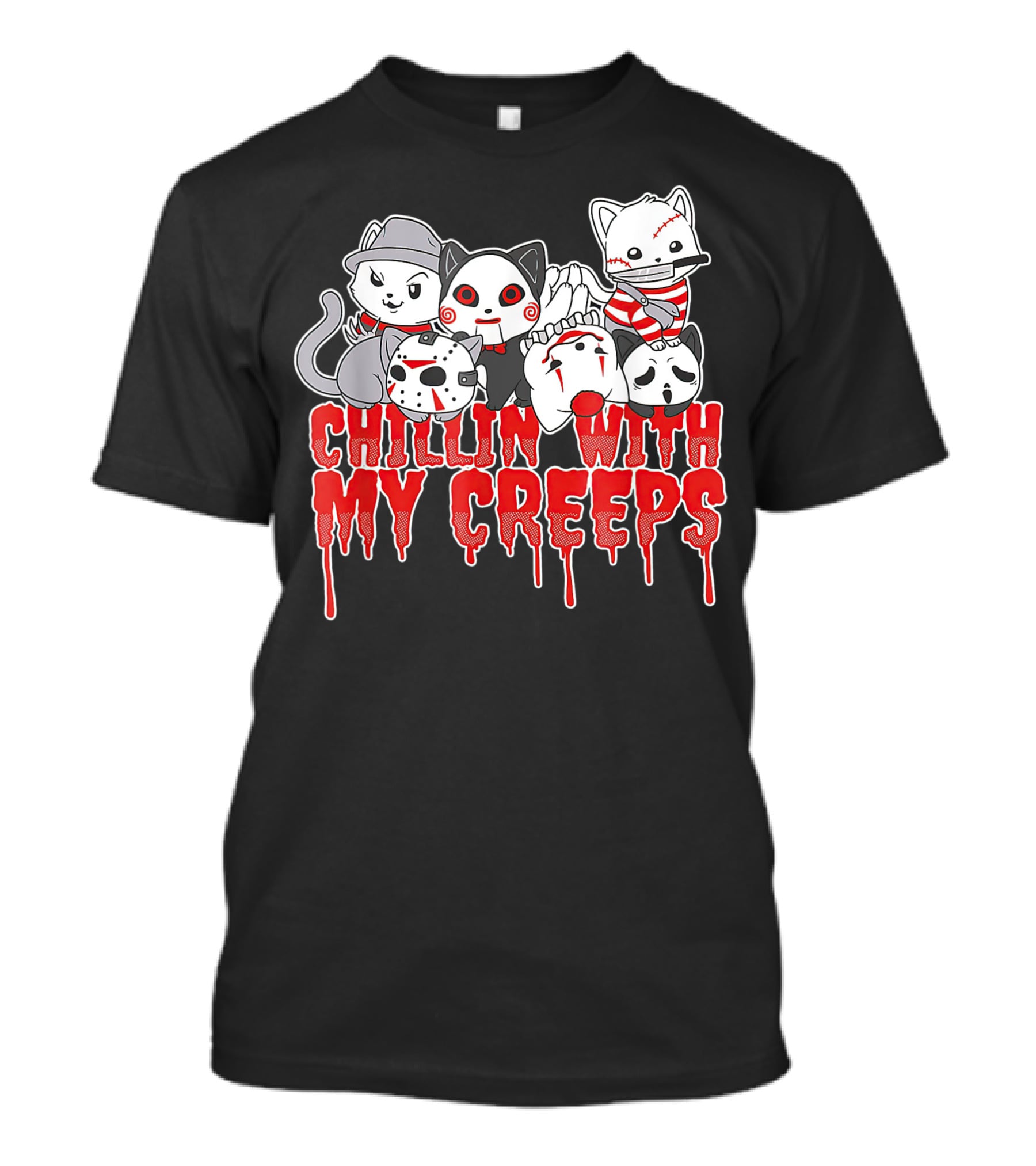Chillin With My Creeps Halloween Cats In Costumes T-Shirt