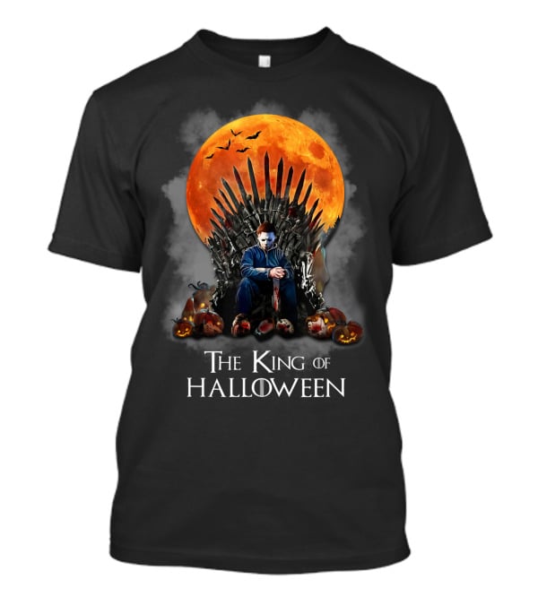 The King Of Halloween Horror Characters On Throne With Full Moon And Pumpkins T-Shirt