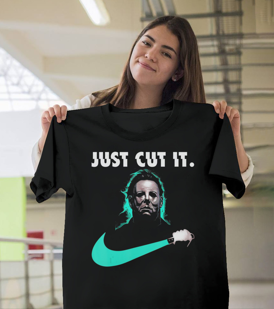 Just Cut It Horror Vintage Halloween Michael Myers Knife Swoosh T-Shirt