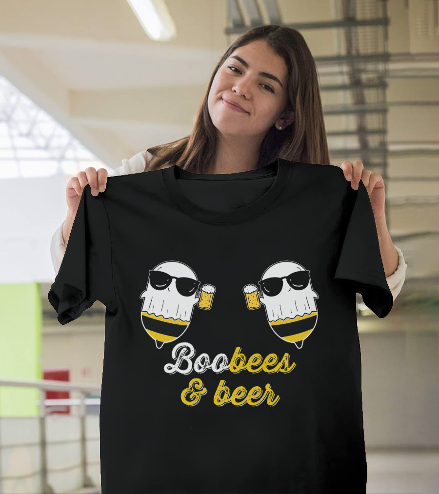 Boo Bees And Beer Halloween Costume Cute Ghost Drinking Bee T-Shirt