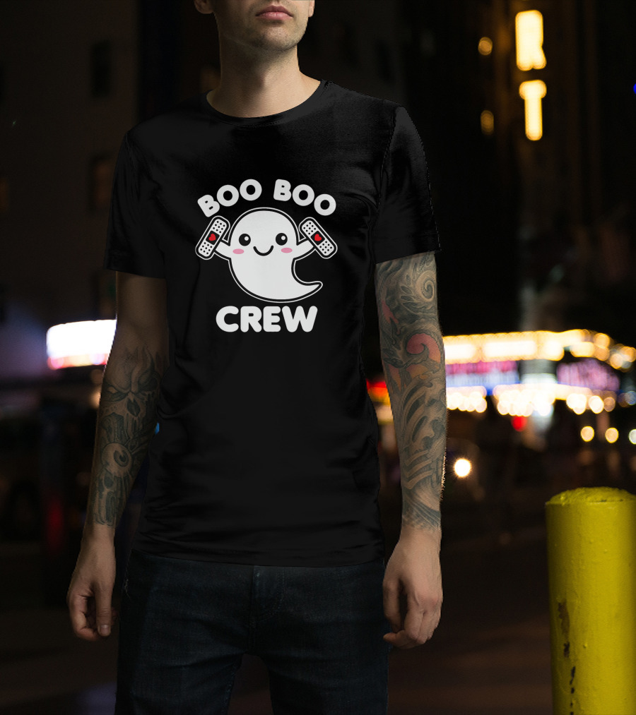 Boo Boo Crew Nurse Ghost Funny Kawaii Bandage Heart T-Shirt