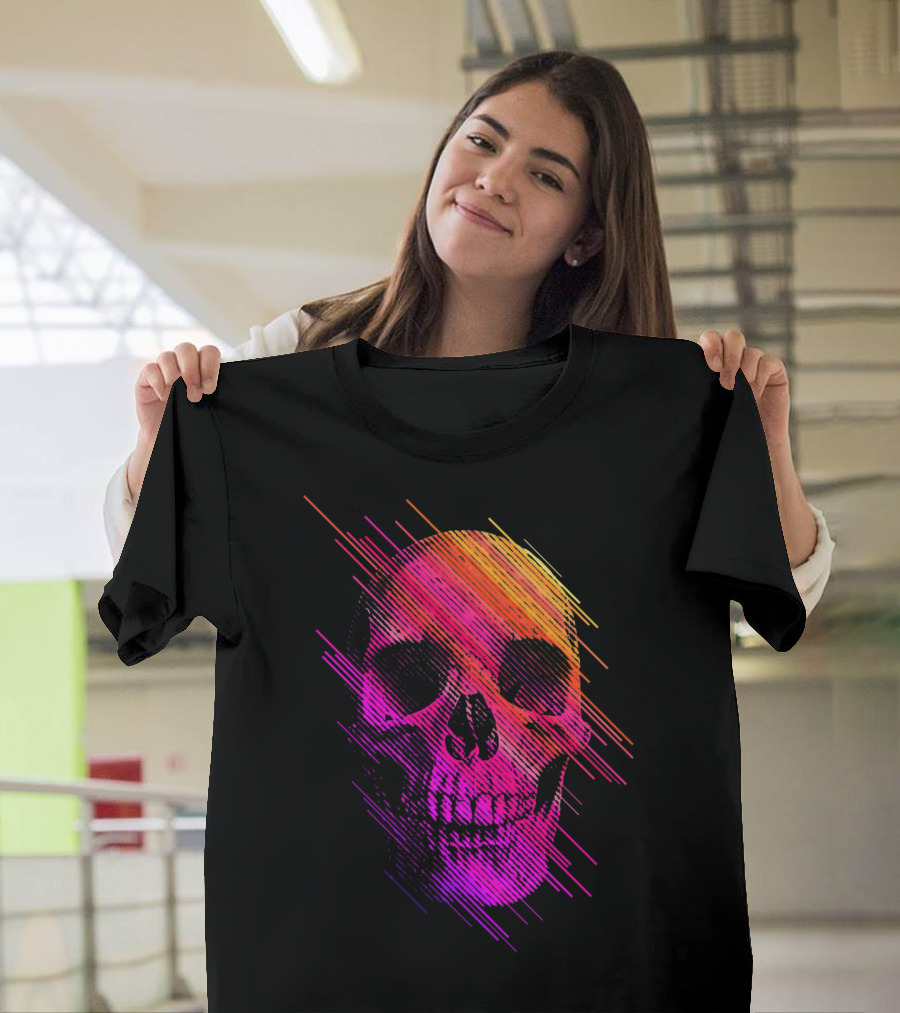 Colorful Skull Vibrant Neon Streaks T-Shirt