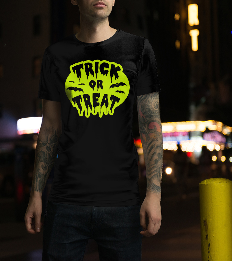 Gladditudes Trick Or Treat Dripping Font With Bats T-Shirt