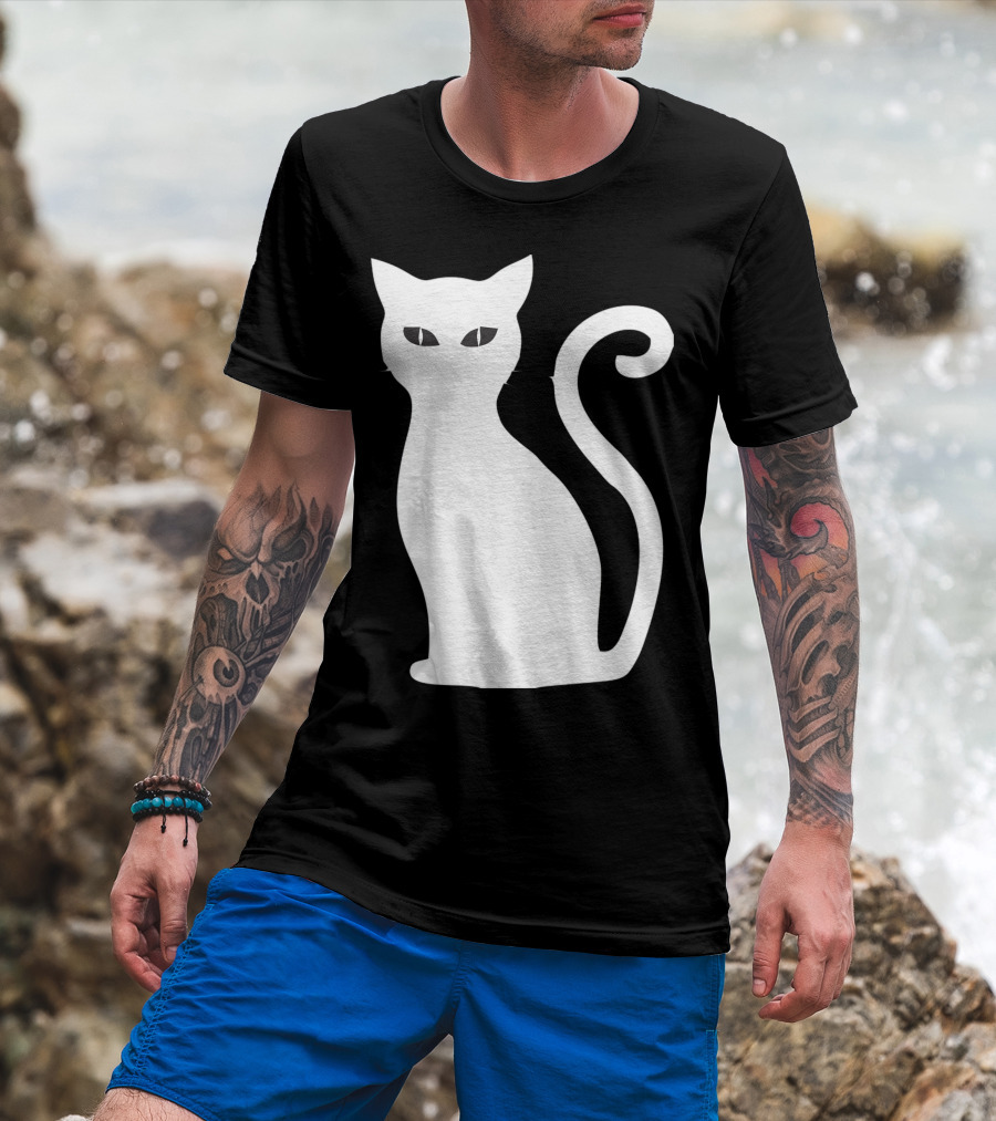 Halloween Cat Cute Cat Silhouette White T-Shirt