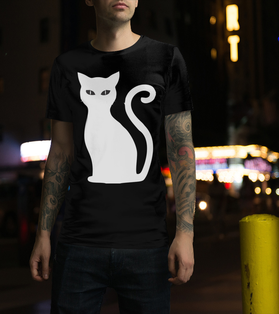 Halloween Cat Cute Cat Silhouette White T-Shirt