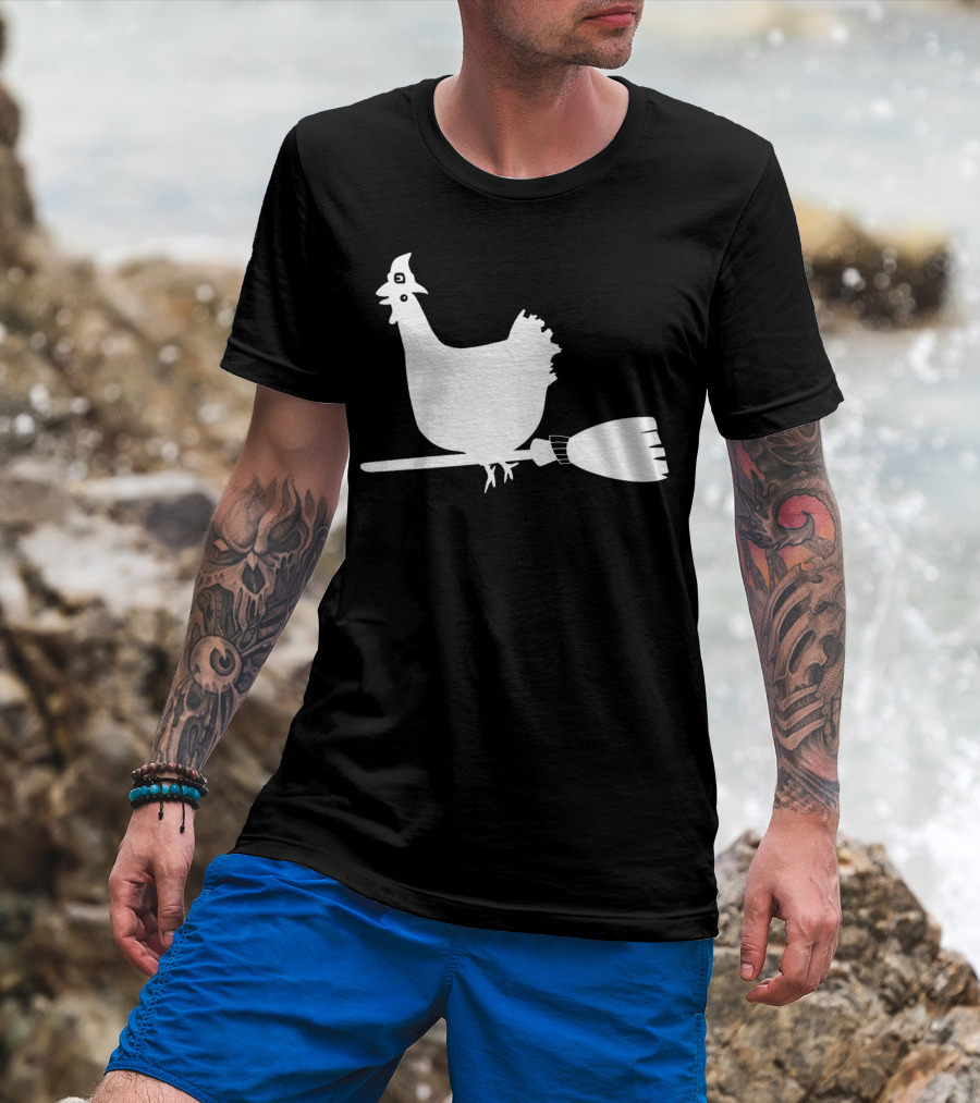 Halloween Chicken On Witch Broom T-Shirt