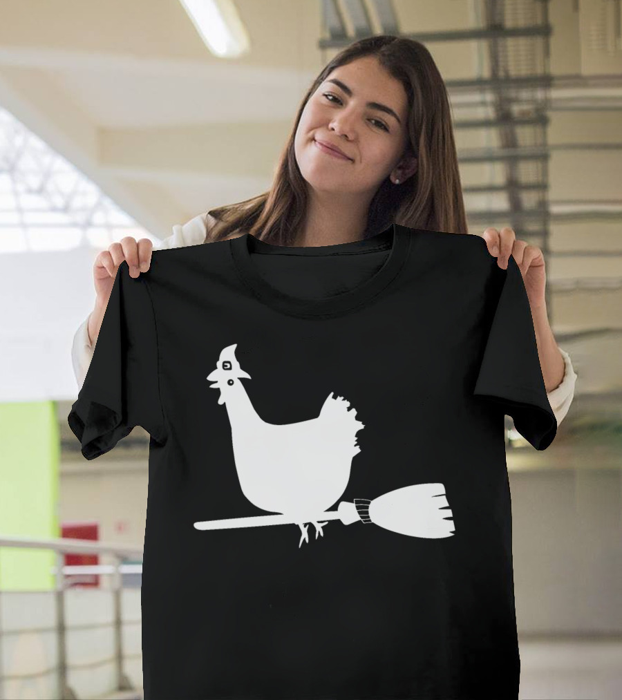 Halloween Chicken On Witch Broom T-Shirt