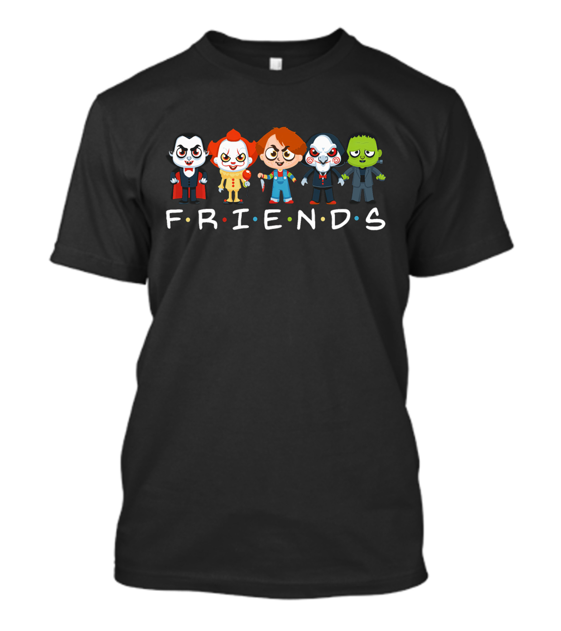 Halloween Friends Dracula Pennywise Chucky Jigsaw Frankenstein T-Shirt