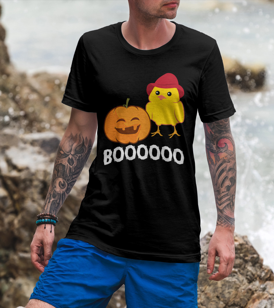 BOOOOO Halloween Funny Pumpkin And Chicken T-Shirt