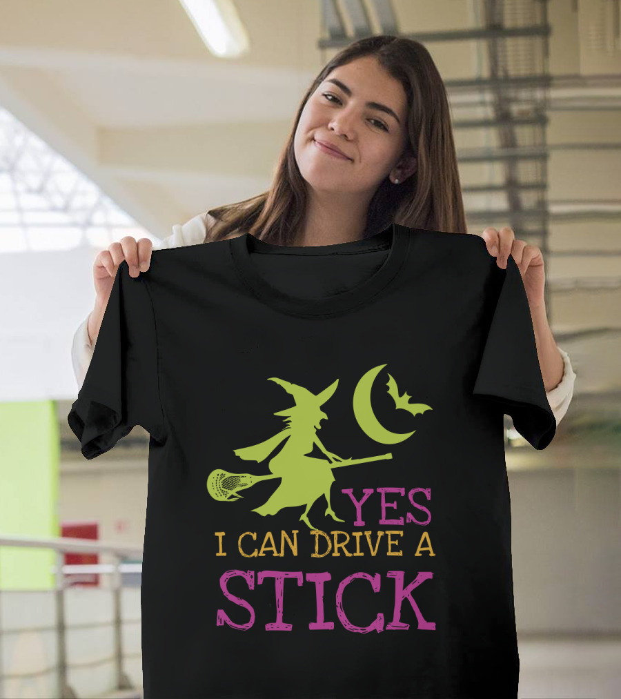 Yes I Can Drive a Lacrosse Stick Witch Halloween Moon Bat T-Shirt