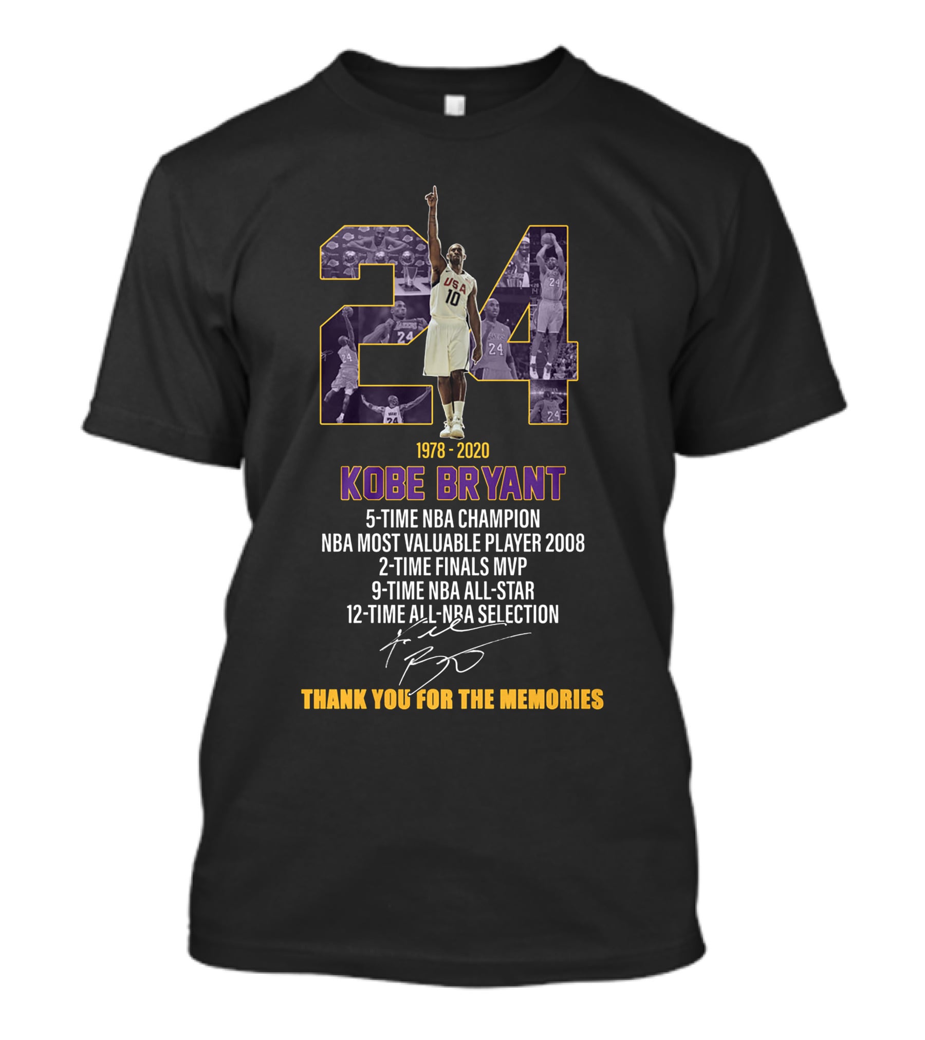 Legends 24 Kobe Bryant 5-Time NBA Champion Thank You For The Memories T-Shirt