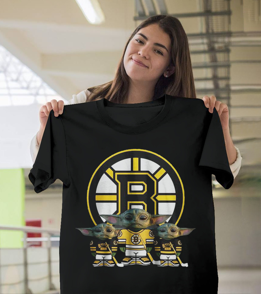 Boston Bruins Hockey Team Bruins Logo with Characters T-Shirt