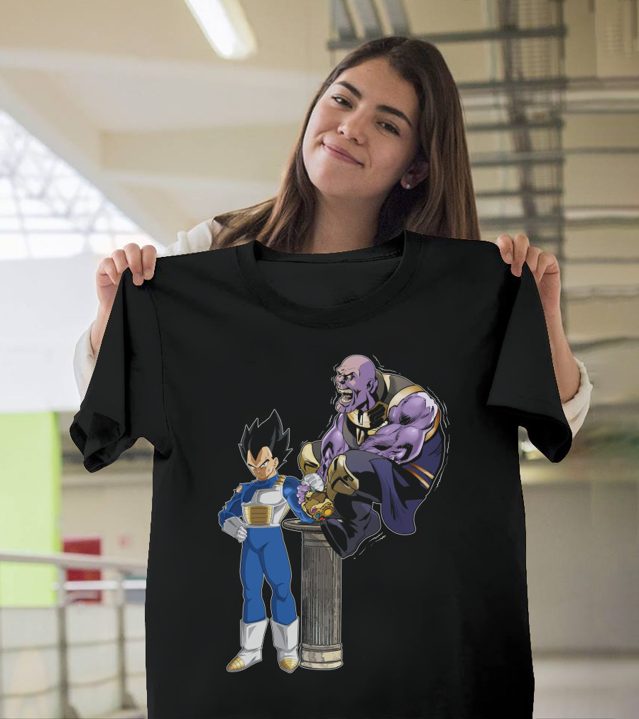 Vegeta And Thanos Arm Wrestling On Stone Pedestal T-Shirt