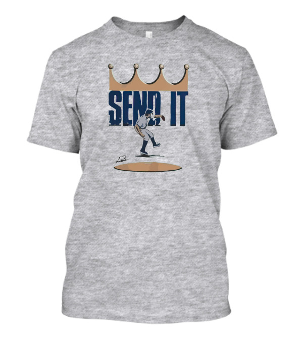 Send It Baseball Pitcher With Gold Crown T-Shirt