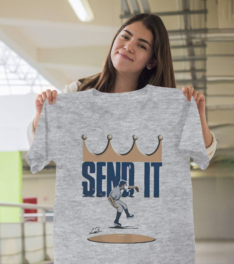 Send It Baseball Pitcher with Gold Crown T-Shirt