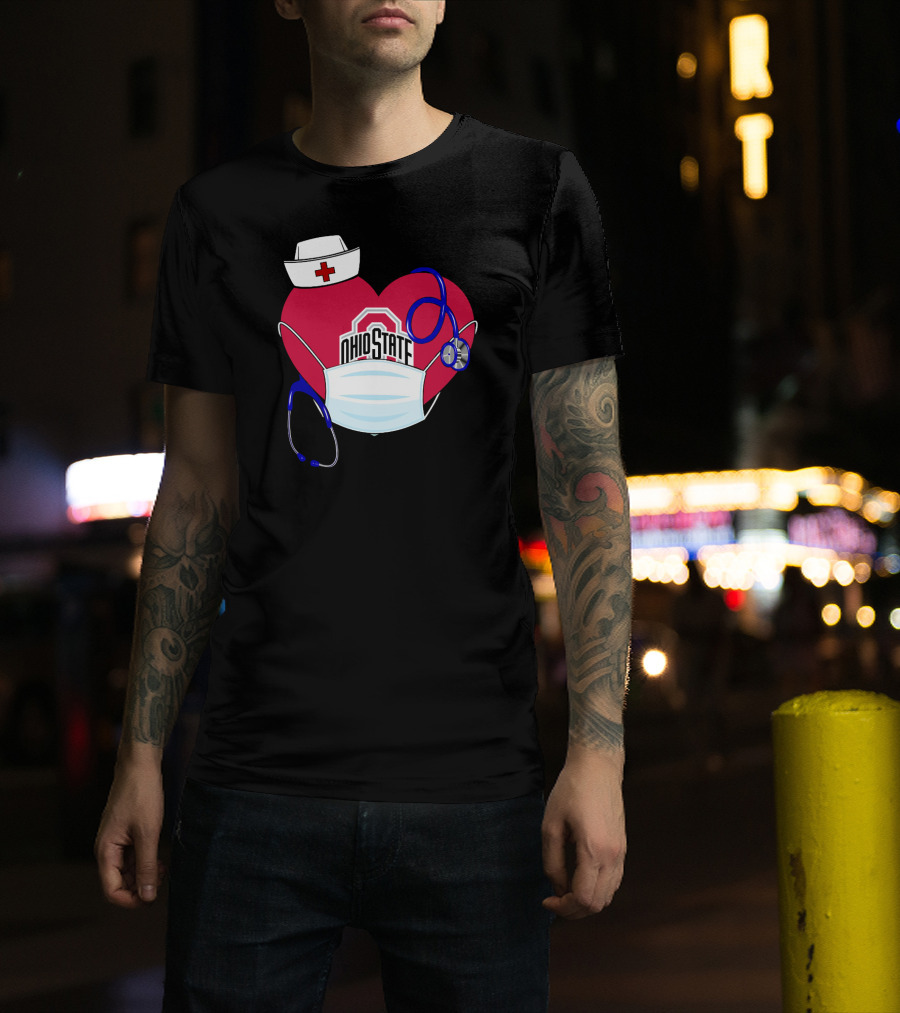 Ohio State Nurse Heart Stethoscope Mask T-Shirt