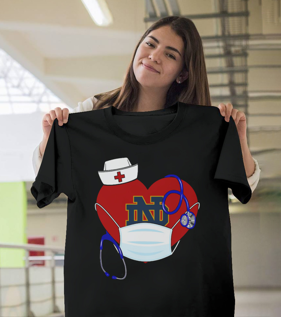 Notre Dame Heart Healthcare Nurse Mask Stethoscope T-Shirt