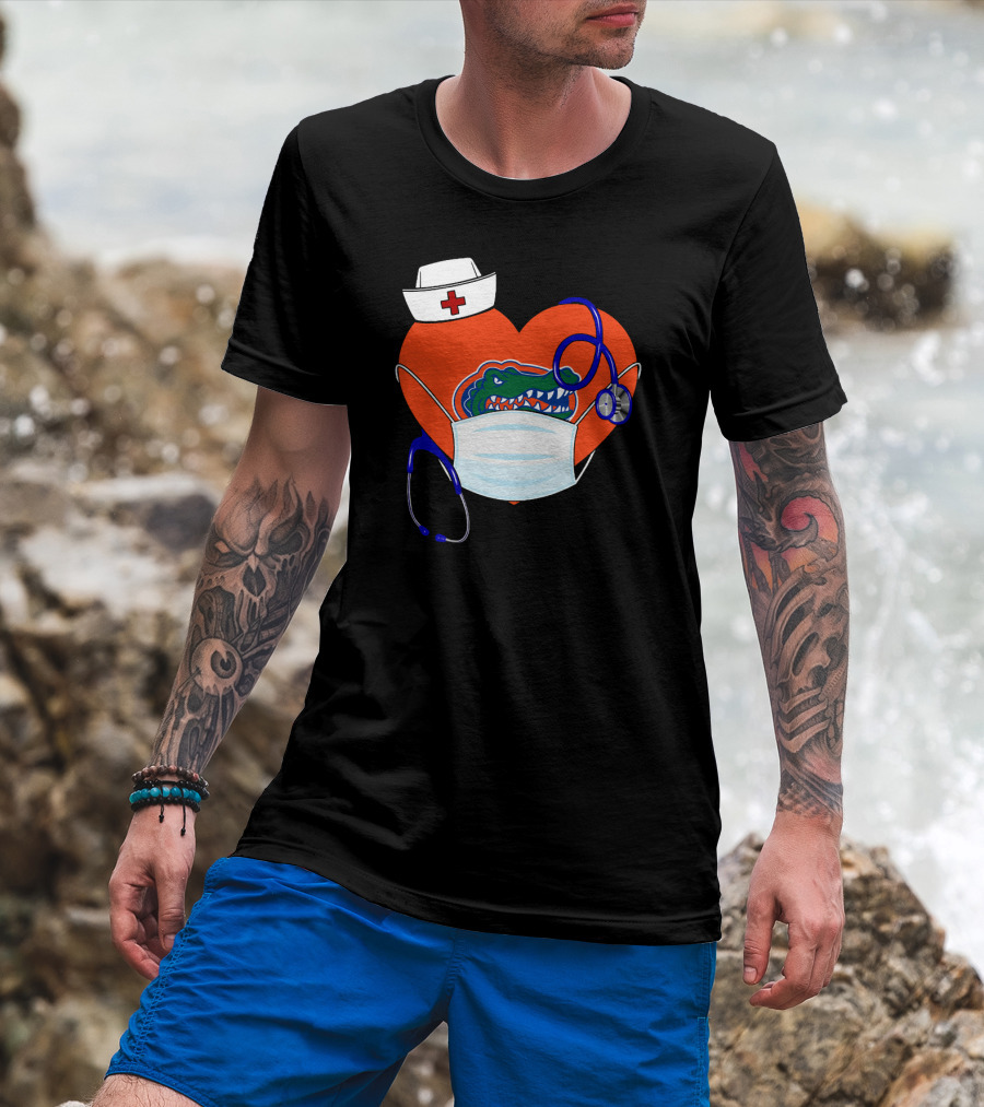 Heart Gators Nurse Healthcare Stethoscope Mask T-Shirt