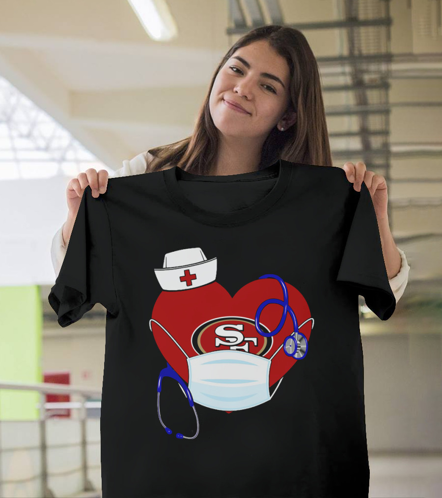 San Francisco 49ers Heart Stethoscope Nurse Mask T-Shirt