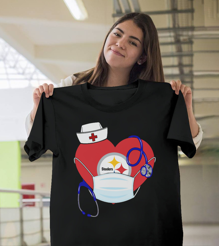 Steelers Nurse Heart with Stethoscope and Mask T-Shirt