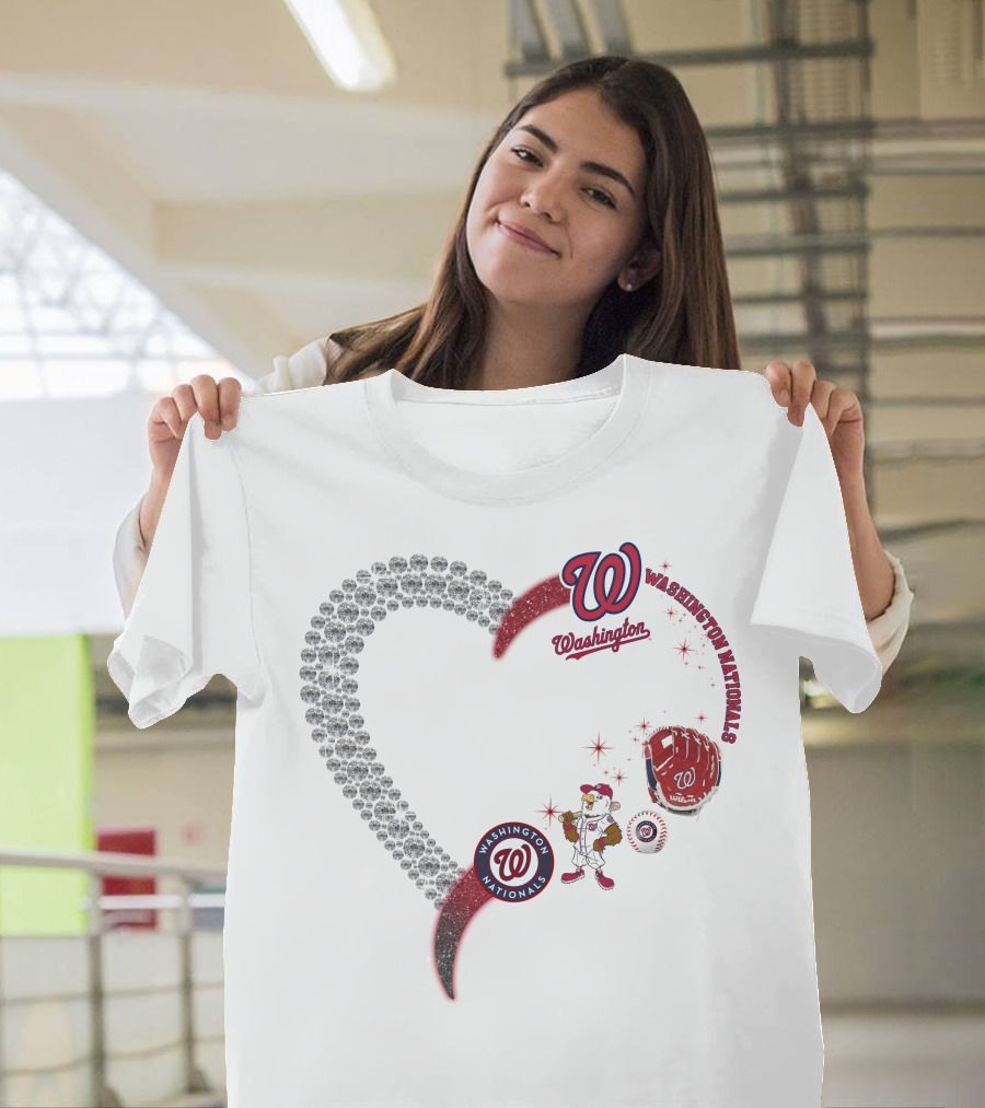 Washington Nationals W Heart Logo with Baseball Glove and Mascot T-Shirt