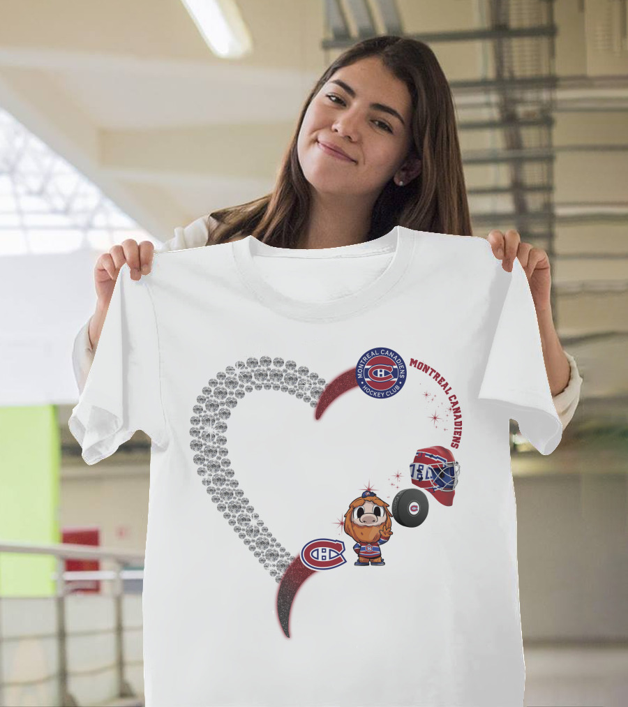 Heart Montreal Canadiens Hockey Club Mascot Helmet Puck Sparkle T-Shirt