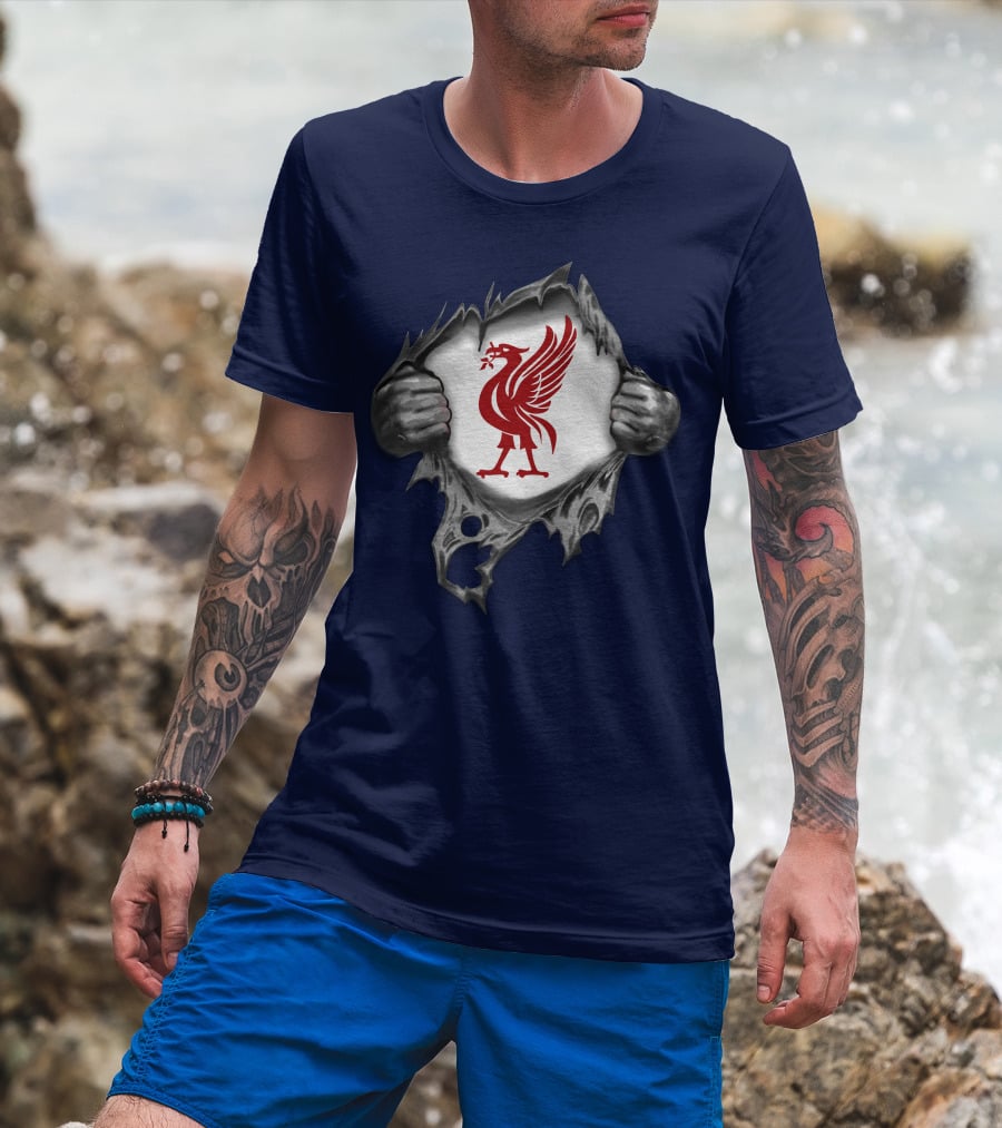 Proud To Be Liverpool Liverbird Crest Ripped T-Shirt