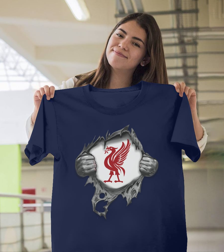 Proud To Be Liverpool Liverbird Crest Ripped T-Shirt