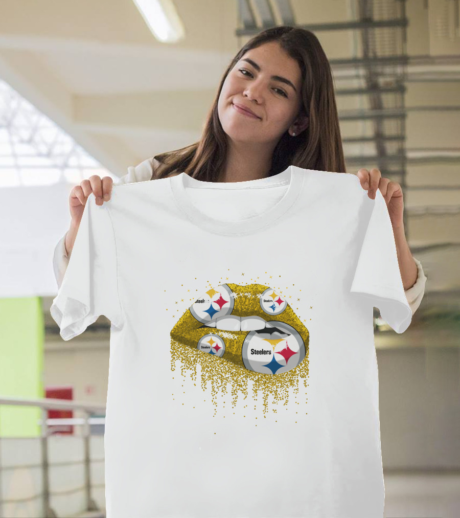 Steelers Glitter Lips Pittsburgh Football T-Shirt