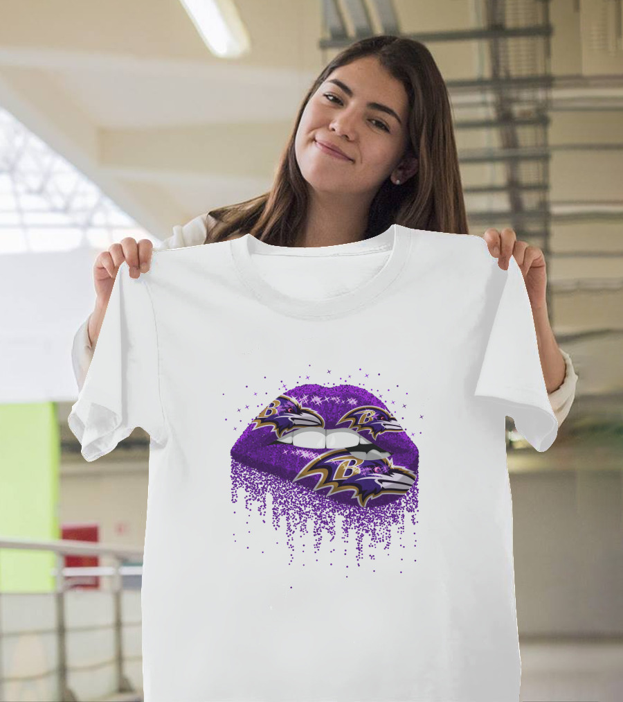Baltimore Ravens Glitter Lips Logo Purple Sparkle T-Shirt