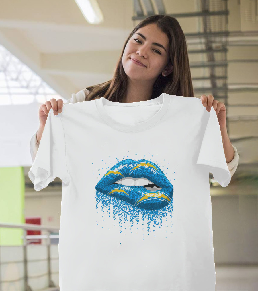 Los Angeles Chargers Blue Glitter Lips T-Shirt