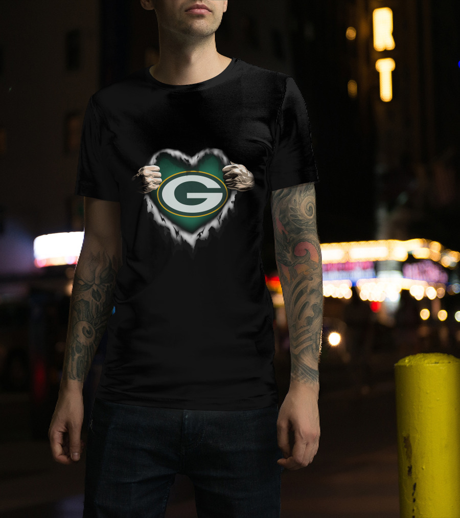 Green Bay Packers Heart Ripped Open T-Shirt