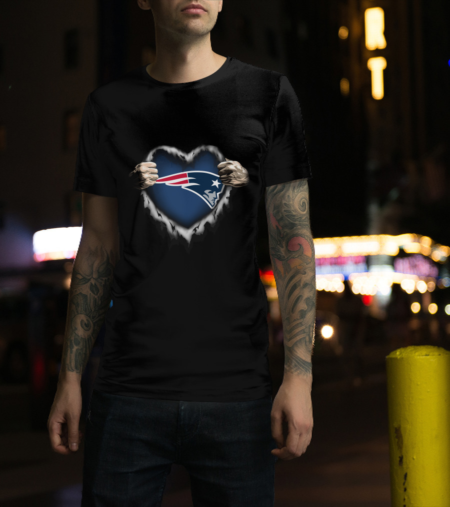 New England Patriots Ripped Heart Hands T-Shirt